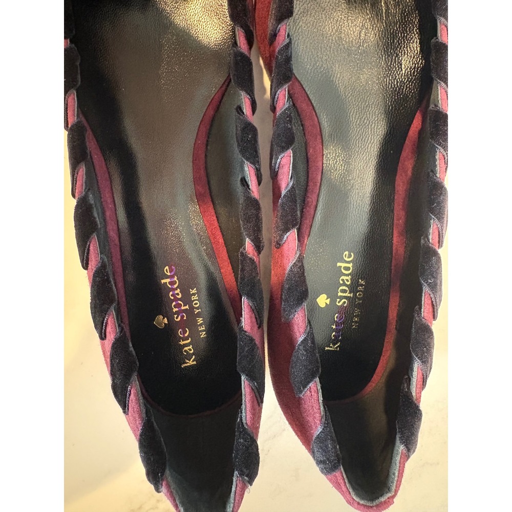 Kate Spade Burgundy Suede Velvet Whipstitch Bow Pointed Toe Flats Shoes 8.5M NIB - Picture 8 of 9